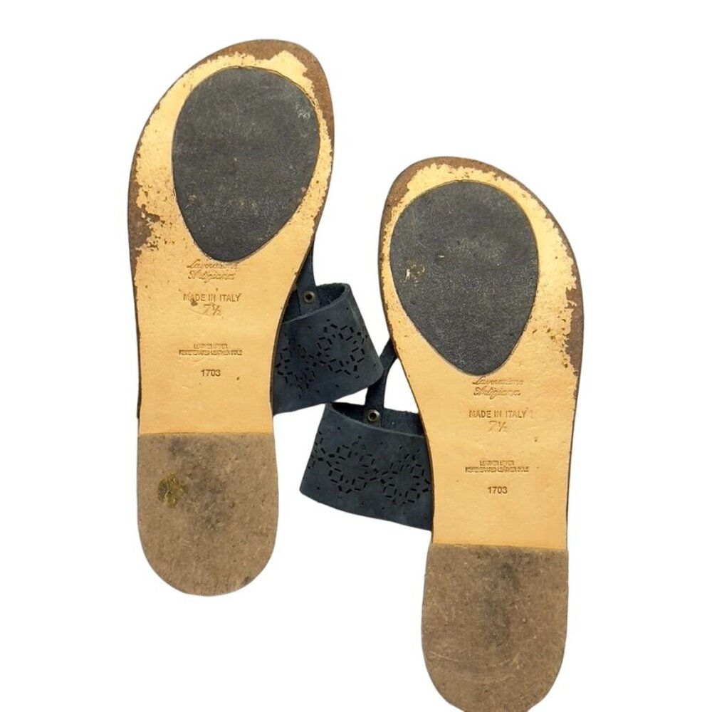SOPHIA MILANO Women's Shoes Gray Flat Slides Perforated Leather Thongs Size 7.5M - Picture 4 of 15